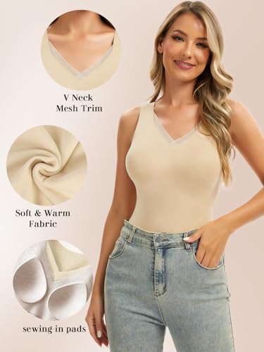 Zeecaro Women Sleeveless Thermal Tank Top Cold Weather Warm Camisole V Neck - image 5