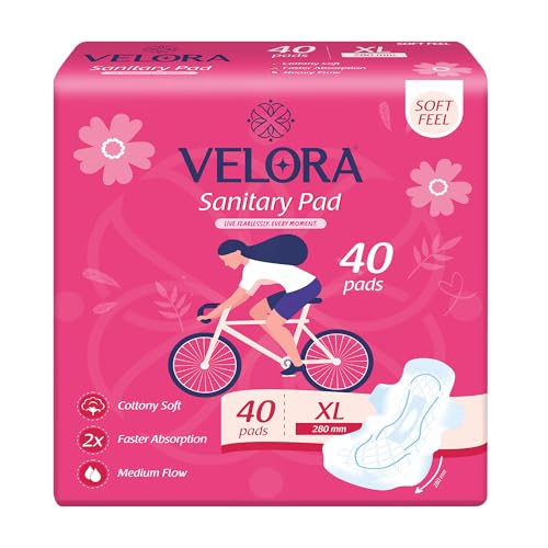 Image of Velora Soft Feel & Rash Free Pack of 1 Trifold Sanitary Pads| XL - 280MM | 40 Pads | Sanitary Pads for Women and Girls, Quick Absorption, Heavy Flow Champion, Skin Friendly