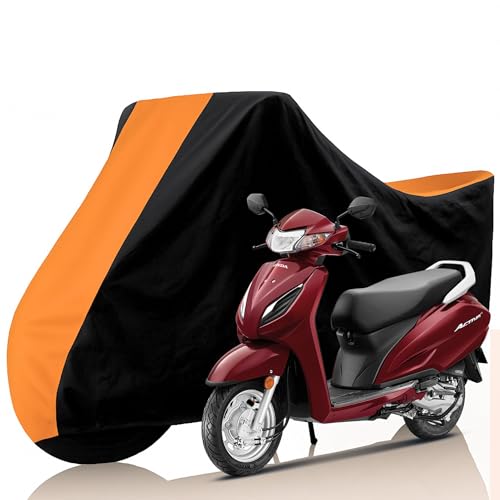 Image of All Weather Protection Two Wheeler Cover for Honda Activa 6G, Scooter & Scooty | Anti Dust, 100% Water Resistance, Heat Resistant, UV Proof - Triple Stitched | (Black Top Orange)