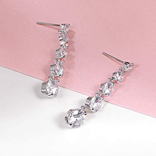 Cubic Zirconia Dangle Earrings Wedding - Streling Silver Bridal Jewelry for Bride Bridesmaids Round CZ Crystal Rhinestone Drop Earrings for Women Party Prom3