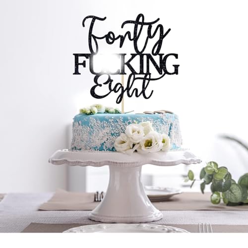 Unoggsor Forty Fucking Eight Cake Topper - Happy 48th Birthday Cake Decor - Cheers to 48 Years Birthday Party Decorations Supplies, Black Glitter by Unoggsor - Image 5