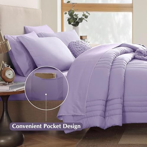 Monbix King Size Comforter Set - 7 Pieces Light Purple Bed in a Bag King Bedding Sets with Comforters, All Seasons Comforter Bed Set with Sheets, Pillowcases & Shams (102"x90") by Monbix - Image 5