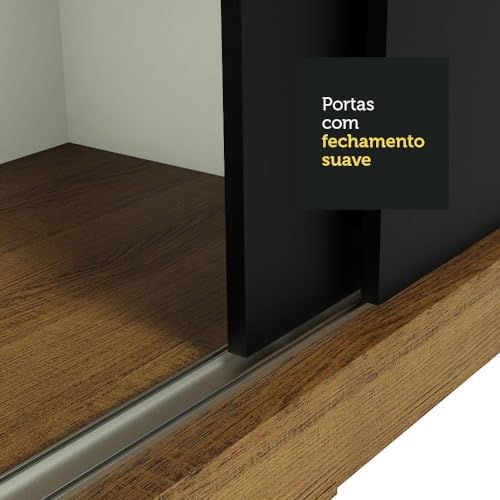 Guarda-Roupa Casal Madesa Austin 4 Portas de Correr com Espelhos 3 Gavetas - Rustic/Preto
