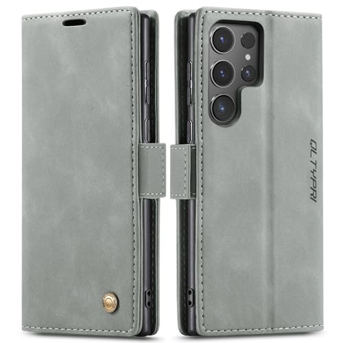 QLTYPRI for Samsung Galaxy S24 Ultra Wallet Case with Card Holders, Grey