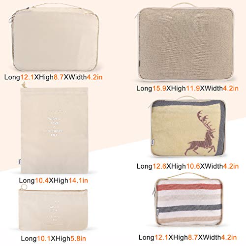 Image of Packing Cubes Set for Travel (Beige, 6 Packing Cubes)