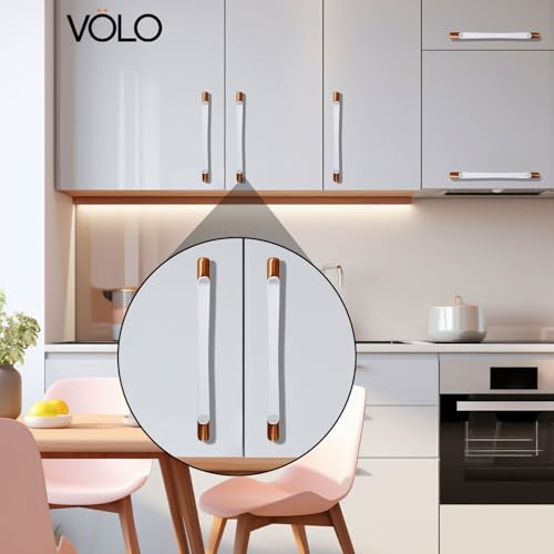 Image of VOLO Wardrobe Cabinet Handle - Sleek Pull Handle for Drawers, Wardrobes, Sliding Doors, and Cabinets in Kitchen, Bedroom, and Office (R-241) (2, Rose Gold, 160MM (8 Inch))