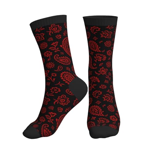 YHTJSZP Red Black Paisley Slouchy Crew Socks for Men Women Funny Novelty Athletic Long Tube Socks for Soccer Running Hiking Yoga Softball Baseball