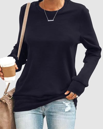 SENSERISE Womens Casual Crewneck Sweatshirt Long Sleeve Solid Color Shirt Soft Lightweight Loose Top3