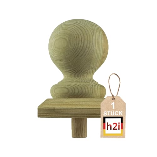 h2i Pfostenkappe Kugel XL| Holz imprägniert | 100 x 100 mm | 1 Stk. | Eckige Abdeckkappe für Garten Holzpfosten Pfostenträger & Zaunpfosten in Pyramidenform | Wetterschutz für Holz-Balken & Pfosten