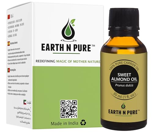 Image of Earth N Pure Sweet Almond Oil (Badam Oil) Cold Pressed, Therapeutic Grade for Body, Skin, Hair 30 ml