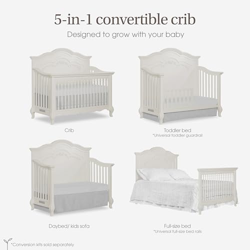 Image of Evolur Aurora 5-in-1 Convertible Full Size Baby Crib, Ivory Lace