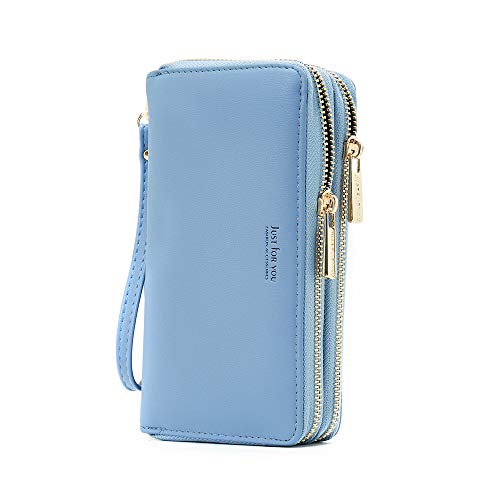 Cyanb PU Leather Wristlet Cellphone Clutch Wallet Long Purse with Dual Zipper Removable