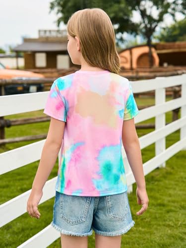 Image of Haloumoning Girls Tie Dye Short Sleeve Shirt 5-14 Years | Kids Summer Fashion, Girls shirts,Girls tshirt,Tops for girls,Tie dye shirts,Crewneck Tops, Casual Tees
