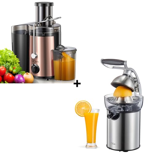Image of QCen 500W Juicer Machine Metallic Rose Gold and Electric Citrus Juicer Squeezer Bundle