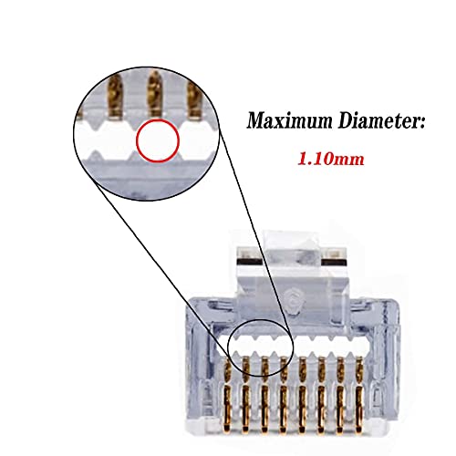 Image of RJ45 Cat6 Pass-Through Connector RJ45 Ends, Cat5, Cat5e, Cat6 8P8C, Ethernet Cable Crimp Connectors UTP Network Plug Solid Wire and Standard Cable, LAN Crimp (PACK OF 20)