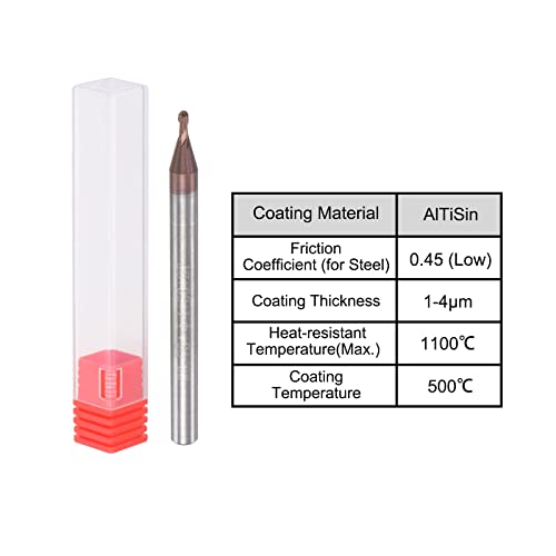 Image of uxcell Ball Nose End Mill 0.75mm Tip Radius Solid Carbide AlTiSin Coated CNC Router Bits 2 Flute Spiral Milling Cutter HRC55 with 4mm Shank 50mm (2-inch) Length