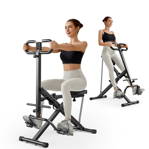 UMAY Squat Machine with Phone Holder, Foldable Exercise Equipment for Home, Squat Rowing Machine with 3 High-Strength Resistance Band, Squat Assist Trainer for Arm, Glute & Leg Workout (Black)