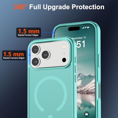 Image of SUPFINE Magnetic for iPhone 17 Pro Max Case (Compatible with MagSafe)(Military Grade Drop Protection) Translucent Matte Shockproof with Anti-Fingerprint Phone Cover,Blue Green