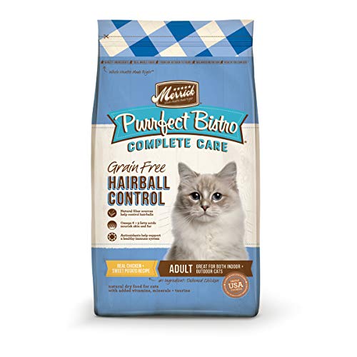 Merrick Purrfect Bistro Grain Free Natural Dry Cat Food for Adult Cats, Complete Care Hairball Control Recipe - 4 lb. Bag