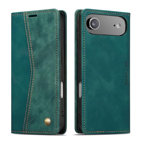 Housse iPhone 17 Air antichoc QLTYPRI étui portefeuille en similicuir rétro vert avec fentes