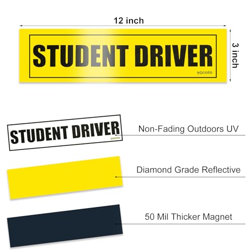 Image of Set of 3 Student Driver Magnet - Reflective Student Sign for Car Safety Vehicle Bumper Sticker for New Drivers
