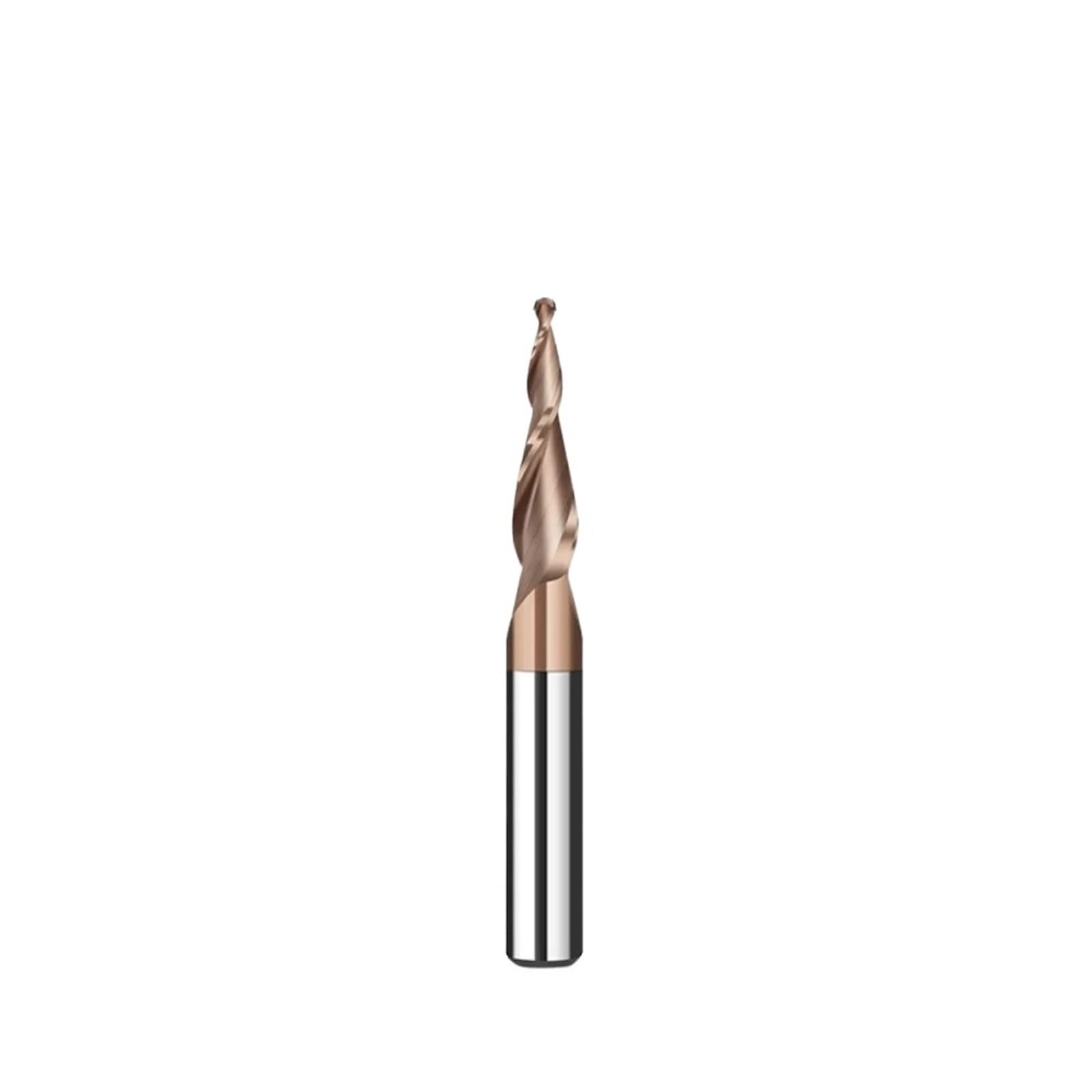 Fresa cónica de punta esférica, Fresa de punta esférica cónica, R0.25-1 mm, 3.175-6, 38-50, 2F, carburo Ti(R1.0x20Cx6Dx50L)