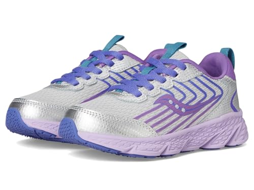 Saucony Wind 3.0 Sneaker, Silver/Purple, 13.5 Wide US Unisex Big_Kid