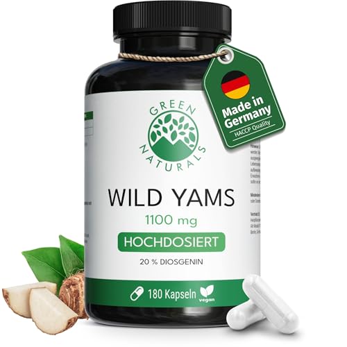 Green Naturals Wild Yams Kapseln - Hochdosiert: 1100mg pro Tagesdosis & 220 mg Diosgenin pro Tagesdosis - 3 Monate Vorrat (180 Kapseln)