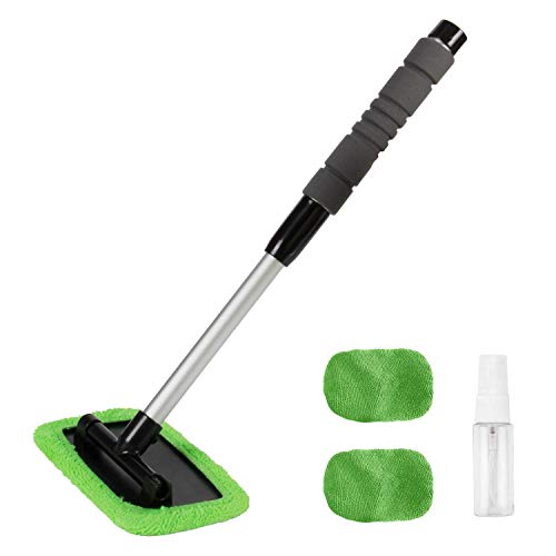 XINDELL Windshield Glass Cleaning Tools, Microfiber Car Windshield Cleaner with Extendable Handle and Reusable Cloth Auto Interior Accessories Glass Cleaner Kit (Extendable)