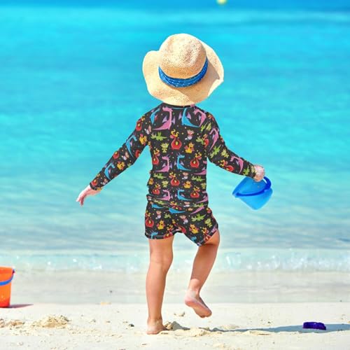 Cute Cartoon Dragon Boys Swimsuit Rash Guard Toddler Kids Long Sleeve Swim Shirt and Trunks 2 Piece Swimwear Set 3-10Y4