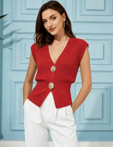 Image of AMEBELLE Vest Tops for Women Cable Knit Sweater Sleeveless V Neck Cardigans Lightweight Knit Pullover Summer Tops