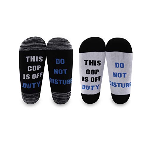 LEVLO 2 Pairs Police Officer Gift Do Not Disturb This Cop is Off Duty Socks for Men Policemen Father's Day Present