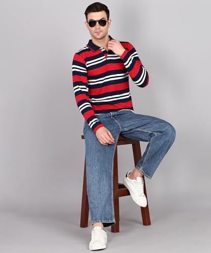 Image of INKKR Polo Neck Full Sleeve Striped Men's Tshirt