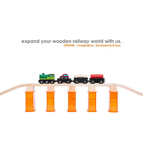 Orbrium 110 Pcs Wooden Train Track Expansion Pack with 14in Arched Bridge, 6 in Bridge, Signal Bridges, Track adapters, Track risers Compatible with Thomas Wooden Train, Brio, Thomas The Tank Engine - Thumbnail 6