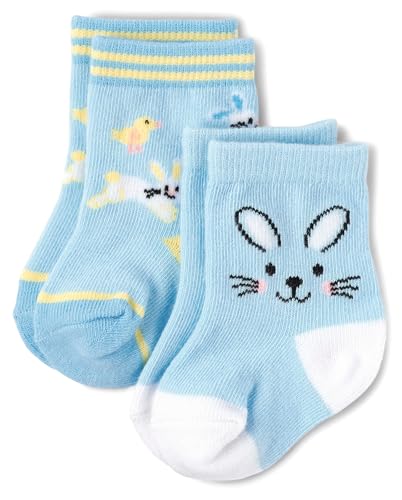 The Children's Place Baby Boys Midi Socks, Blue Bunny 2 Pack, 0-6 Months US