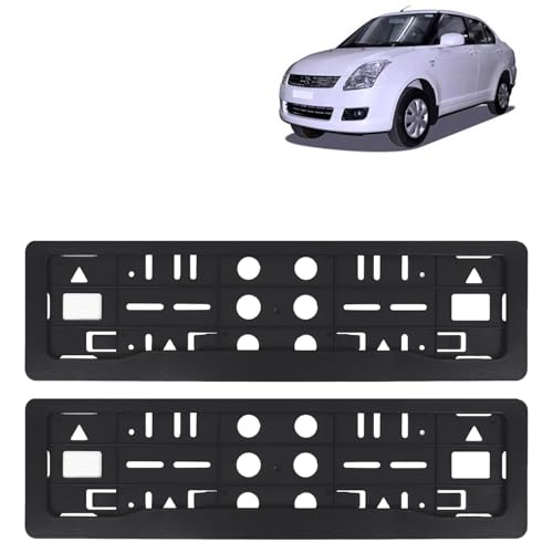 Image of KINGSWAY Swift Dzire Car Number Plate Frames for All 2008 to 2012 Models of Maruti Suzuki Car Registration Plate Holders, Black Licence Plate Covers (Front and Rear), Universal Size 51.5 x 14.5 cm