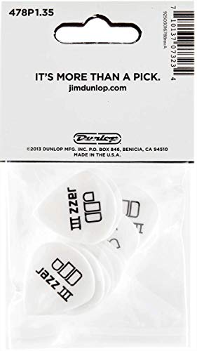 Dunlop 478 TORTEX White JAZZ III Picks (12-Pack) 1.35 mm - Les Beatles, Paul McCartney, John Lennon, RIngo Starr, George Harrison Dunlop 478 TORTEX White JAZZ III Picks (12-Pack) 1.35 mm – Image 6