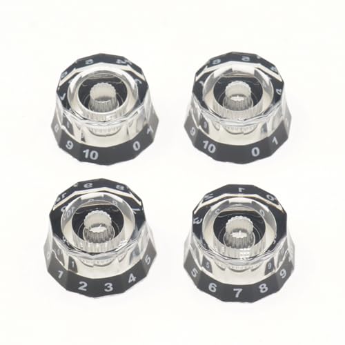 CashBeat 4Pcs Lampshade Style Electric Guitar Knobs, Speed Control Volume Tone Knobs for PRS, LP, SG, Les Paul Guitars - Clear with Black, 18 Spline, Guitar Accessories & Replacement Parts -  C240356