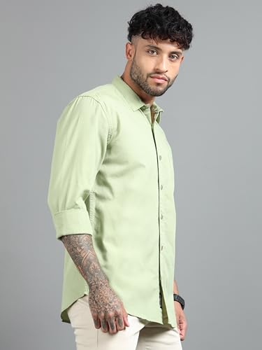 Image of Men Slim Fit Solid Spread Collar Casual Shirt