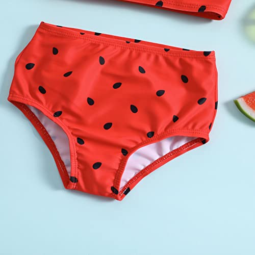 Summer Toddler Girls Watermelon Printed Ruffles Two Piece Swimwear Swimsuit Bikini Infant Girl Swimsuit (Red, 5-6 Years)2