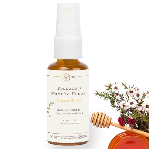 Image of Propolis Throat Spray with Manuka Honey & Bee Propolis By Mel Honey, Soothing Throat Comfort, Immune Support, Gluten-Free, Alcohol-Free, Non-GMO, Keto, 1.01 fl oz
