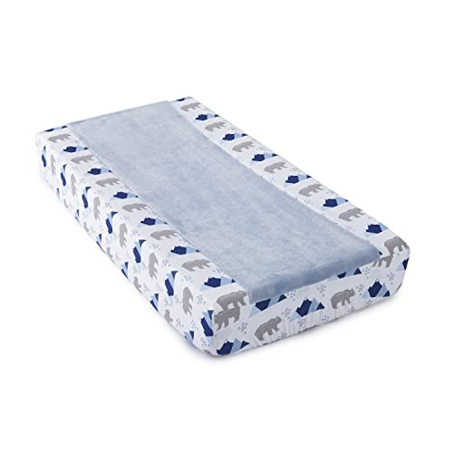 Image of Levtex Baby - Trail Mix Diaper Changing Pad Cover - Fits Most Standard Changing Pads - Blue Plush, Grey Bears and Blue Mountains - Nursery Accessories - Plush