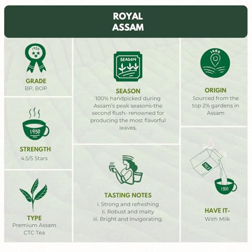 Image of 1950 Origins Royal Assam Premium Black Tea,150g | Pure Assam CTC Loose Leaf Tea | 100% Natural Rich, Strong Kadak Chai | Tin Caddy Pack