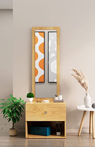Image of Bniture Wooden Dressing Table for Bedroom with 1 Drawer, Mirror and Huge Storage Space | Long Dresser Vanity Table with Mirror (42D x 60W x 180H CM) (Giant Wood, HXDR105)
