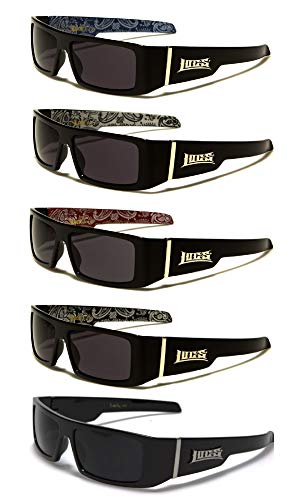 Locs Gangsta Sunglasses Various Combos 58 Style (5 Pack Blue Bandana Red Bandana White Bandana Silver Bandana Black Plain)
