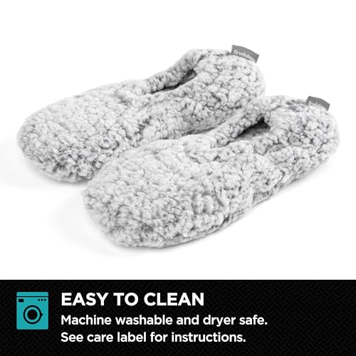 Image of Brookstone Plush Footies - Memory Foam Slippers with Ultra-Soft Sherpa, Non-Skid Sole, One-Size-Fits-Most, Machine Washable for Women, Stocking Stuffers and Christmas Gifts