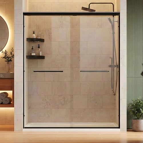 GUUKAR Shower Door 56-60 W x 72 H Semi-Frameless Double Sliding Bathroom Glass Shower Doors for Walk-in Shower with 1-4 inch Clear Tempered Glass, Matte Black
