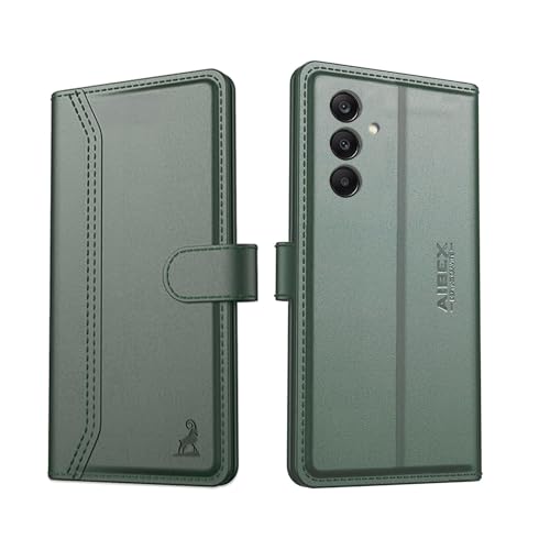Image of AIBEX Compatible for Samsung A15 5G Flip Cover Leather Finish | Inside TPU with Card Pockets | Wallet Stand | Complete Protection Flip Case - Green