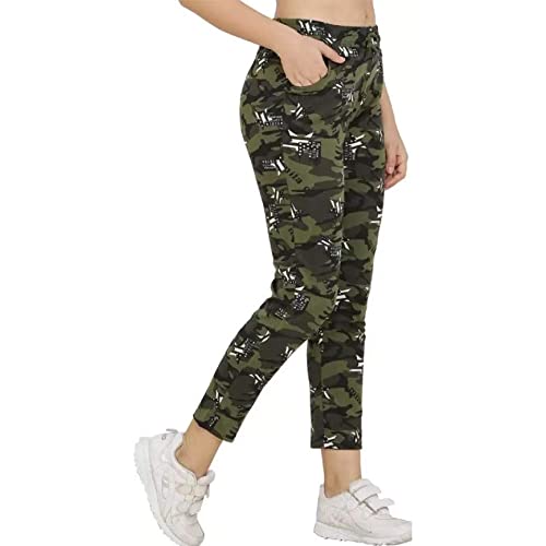 Image of Trusha Dresses Women's Slim Fit Multicolour Army Print Track Pants /Joggers /Trouser ( Size 28 inch To 32 inch Inches, Green, Xl )