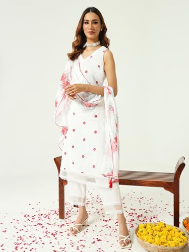 Image of FIORRA Women's Cotton Straight Kurta Pant With Dupatta